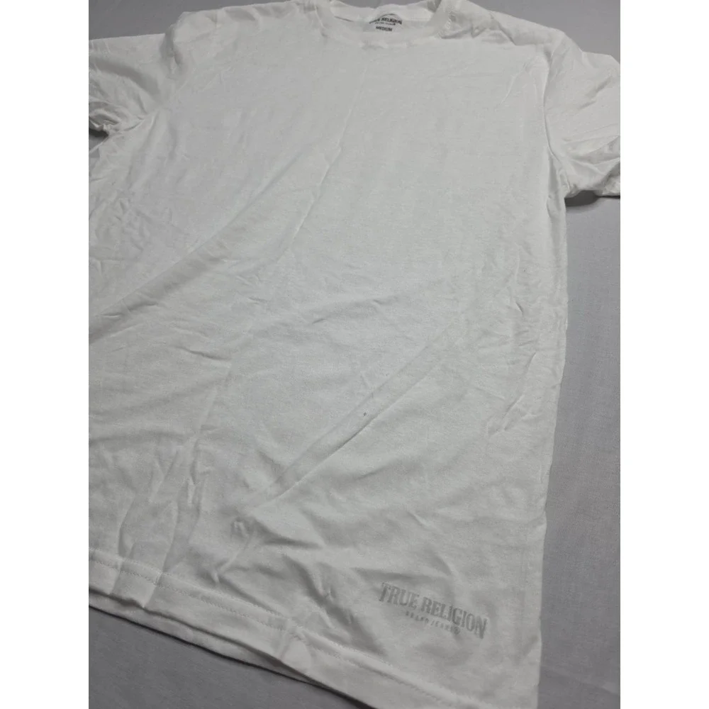 True Religion T-Shirt Men's Medium White 100% Cotton Logo Short Sleeve Crew Neck